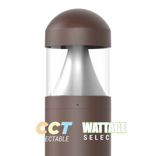 Architectural Round Bollard Light with CCT and Wattage Selector, Cone Style