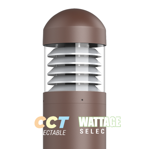 Architectural Round Bollard Light with CCT and Wattage Selector, Louvre Style