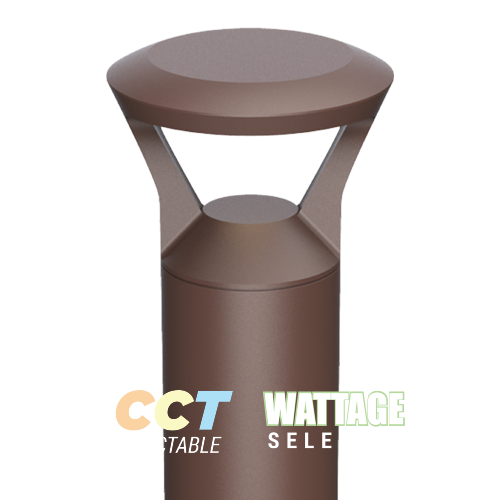 Architectural Round Bollard Light with CCT and Wattage Selector, Open Style